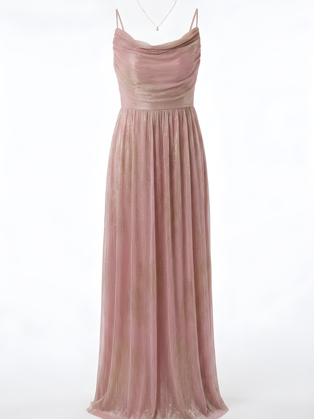 Elegant Pink Gold Evening Gown - Women's Dress